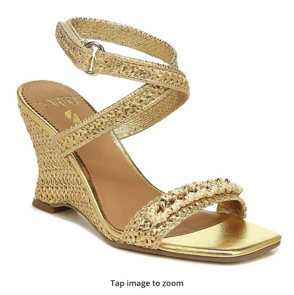 SARTO By Franco Sarto Shoes - SARTO by Franco Sarto wrap ankle strap woven metallic wedge heel sandal 6